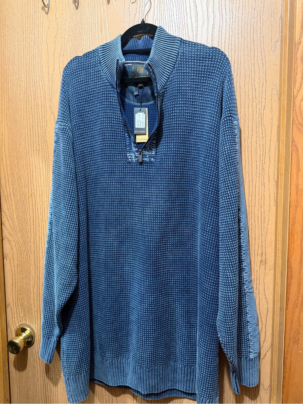 Men's Navy Zip-Front Waffle Knit Sweater